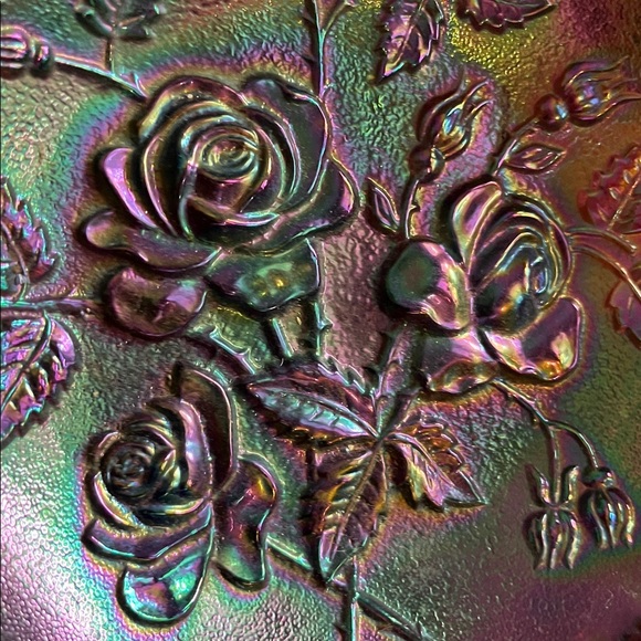 MCM Imperial Glass Roses Carnival Glass Bowl Original Sticker Excellent - Picture 12 of 13